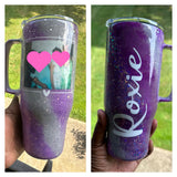 24 oz Purple and Silver Glittered Stainless Steel Tumbler With Photo