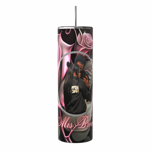 Pink and Black Rose Stainless Steel Skinny Tumbler