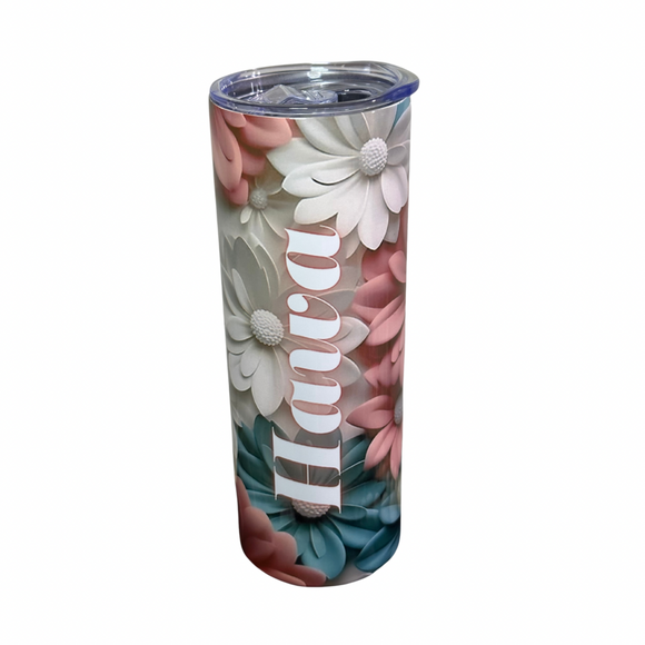 Pink White & Turquoise Floral Stainless Steel Skinny Tumbler