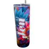 Floral 3D Image Stainless Steel Skinny Tumbler