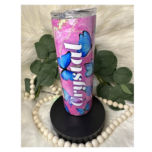 Blue Butterfly Stainless Steel Skinny Tumbler