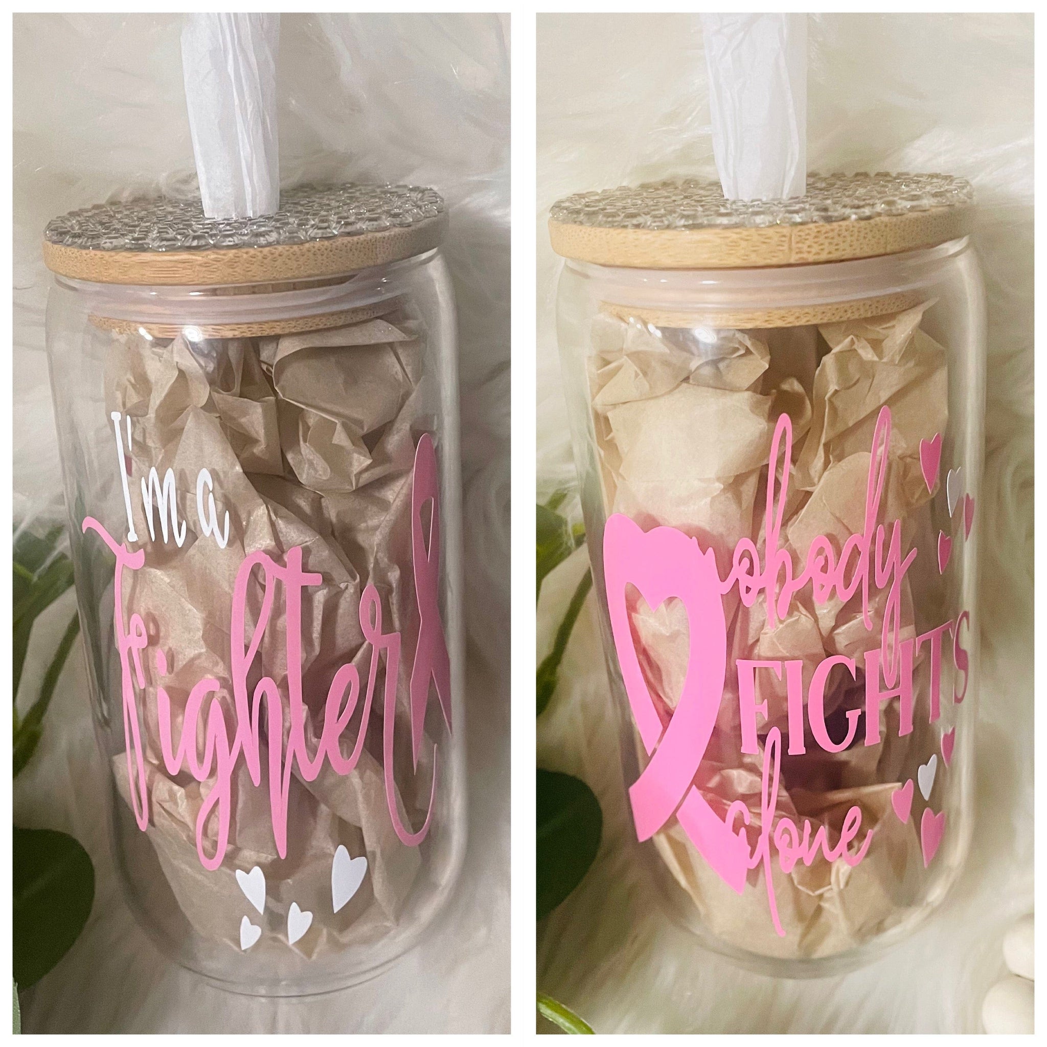  Pinky Vibes Glass Tumbler With Dome Lid : Handmade