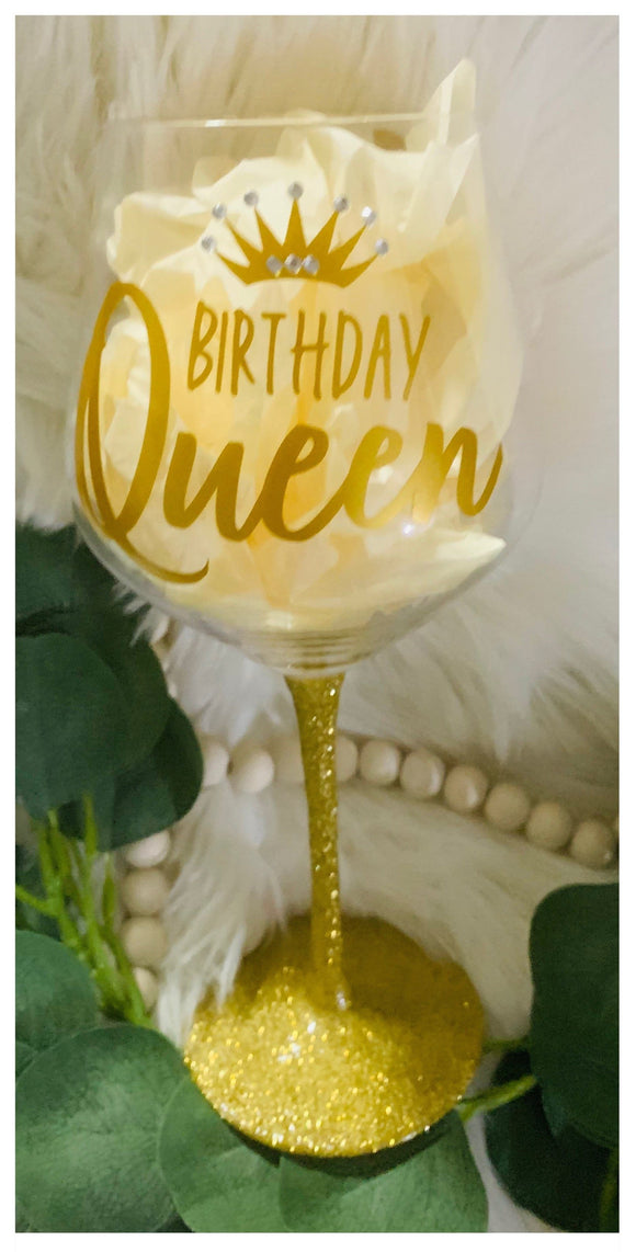 Birthday Queen Wine Glass